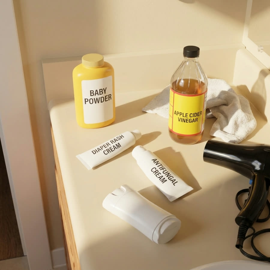 Powder, diaper cream and the products women try for skin fold rash
