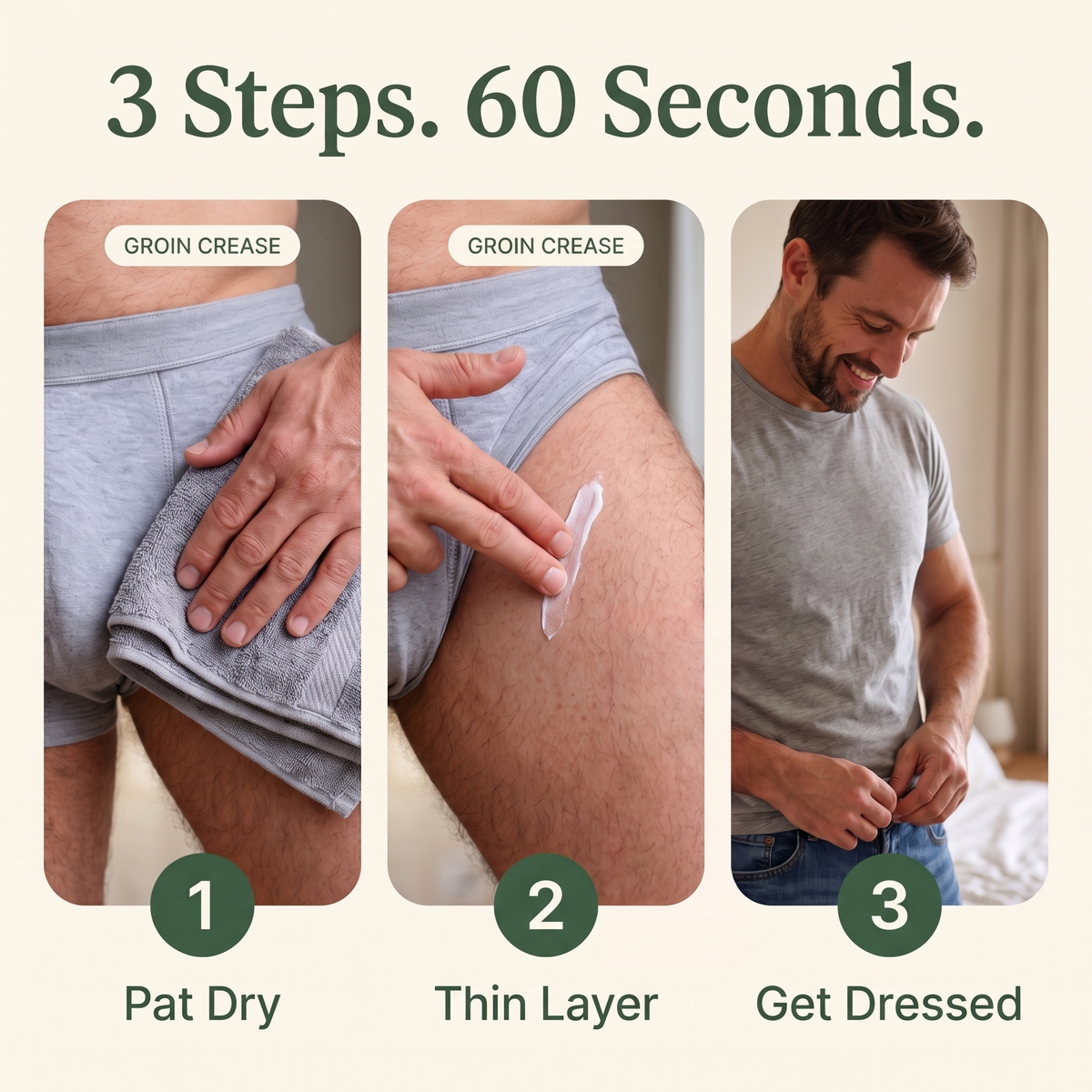 How to use Clairon: pat dry, thin layer, get dressed