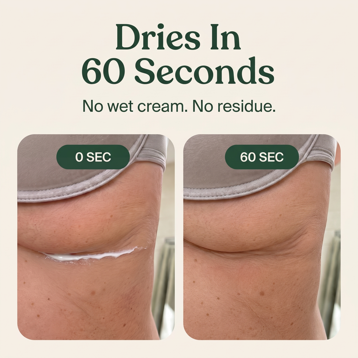 Clairon dries in 60 seconds under the breast
